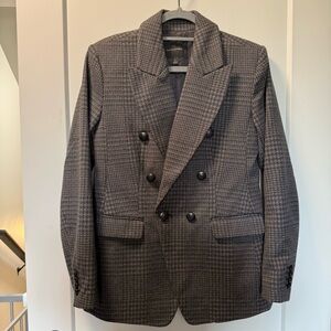 Banana Republic‎ Factory Double Breasted Plaid Houndstooth Grey Black Blazer 4